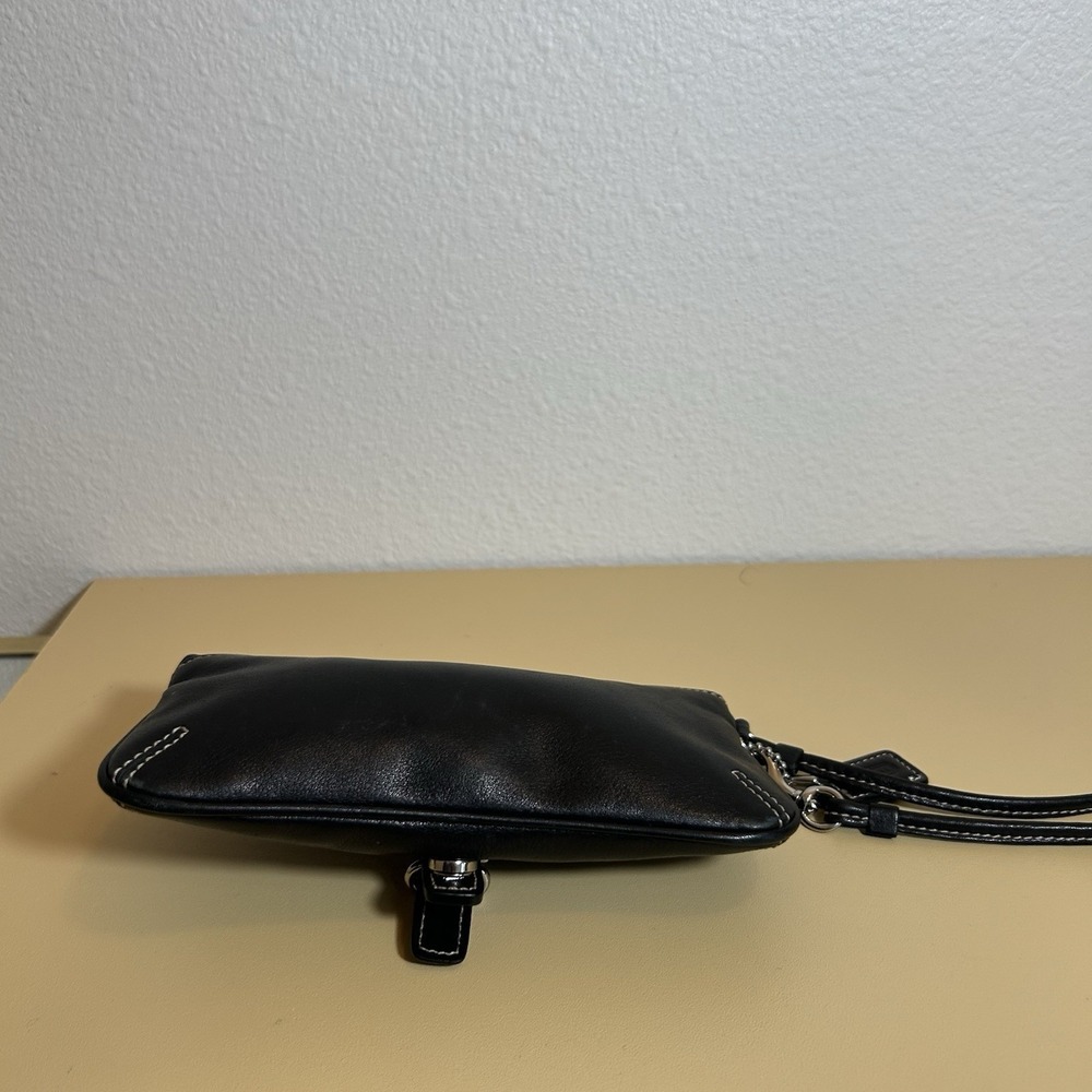 Coach Vintage Black Leather Buckle Wristlet Clutch Silver Buckle W Tag - Picture 8 of 12